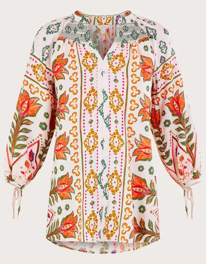Print Shirred Blouse In Lenzing Ecovero Ivory Women Monsoon Tops and Blouses
