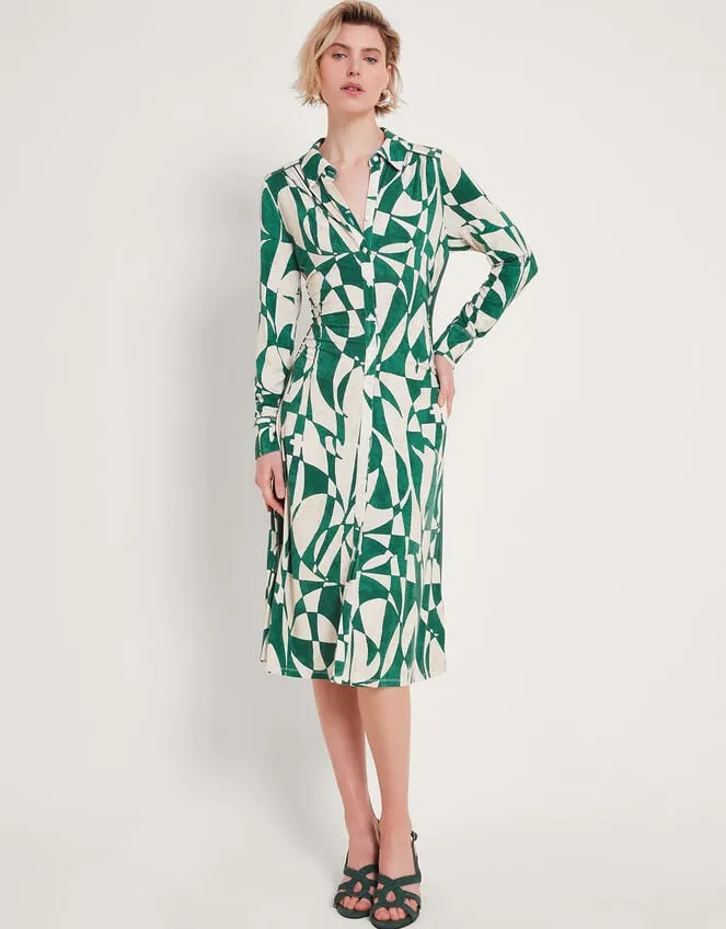 Print Shirt Dress Green Women Monsoon Dresses