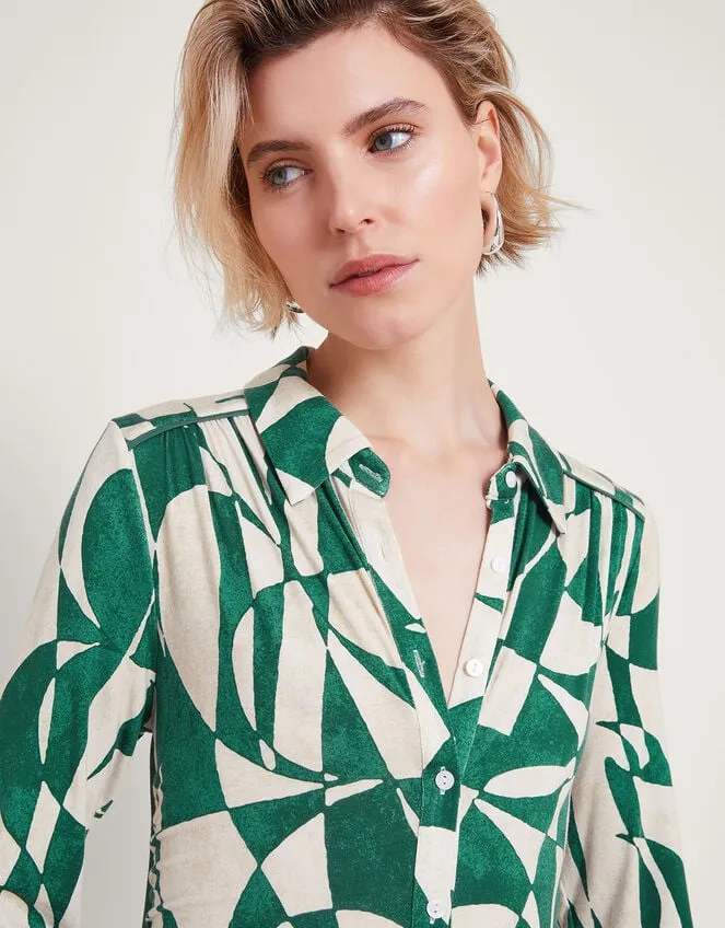 Print Shirt Dress Green Women Monsoon Dresses
