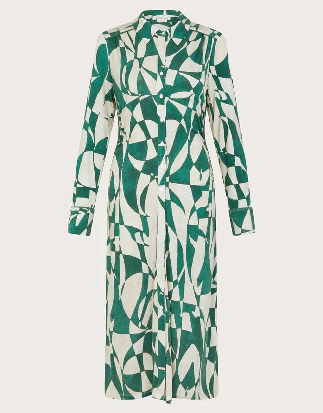 Print Shirt Dress Green Women Monsoon Dresses