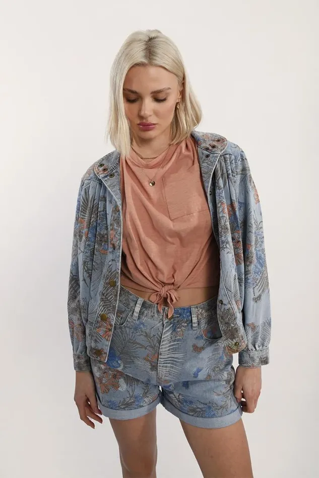 Printed Denim Shorts BLUE DENIM Women Molly Bracken Shorts