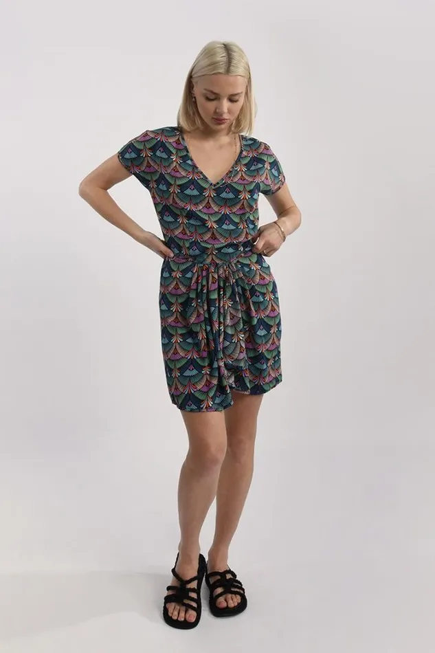 Printed Dress Draped Skirt BLACK ALIX Women Molly Bracken Dresses