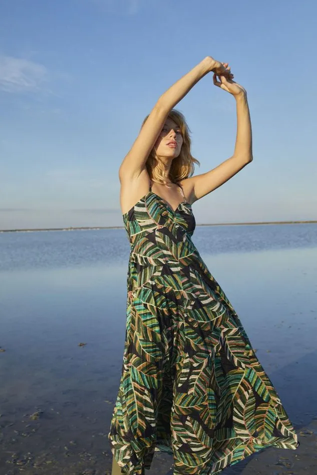 Printed Strapless Long Dress GREEN ALOHA Women Molly Bracken Dresses