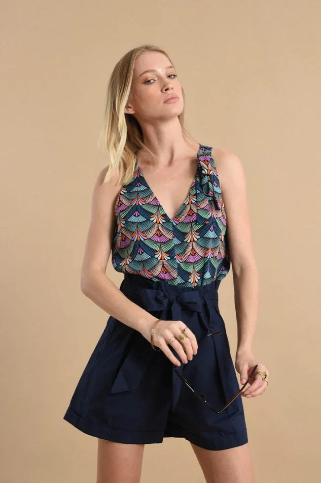 Printed Top With Bow Detail Shoulder BLACK ALIX Women Molly Bracken Tops