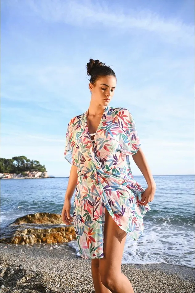 Printed Veil Dress Twisted On The Front WHITE ELVIS Women Molly Bracken Beachwear