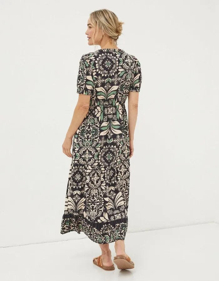 Priya Mosaic Leaf Midi Dress Black Women FatFace Dresses