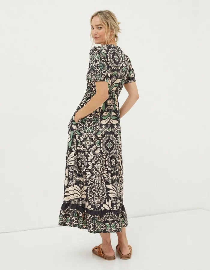 Priya Mosaic Leaf Midi Dress Black Women FatFace Dresses