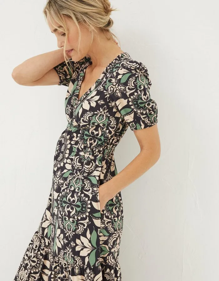 Priya Mosaic Leaf Midi Dress Black Women FatFace Dresses