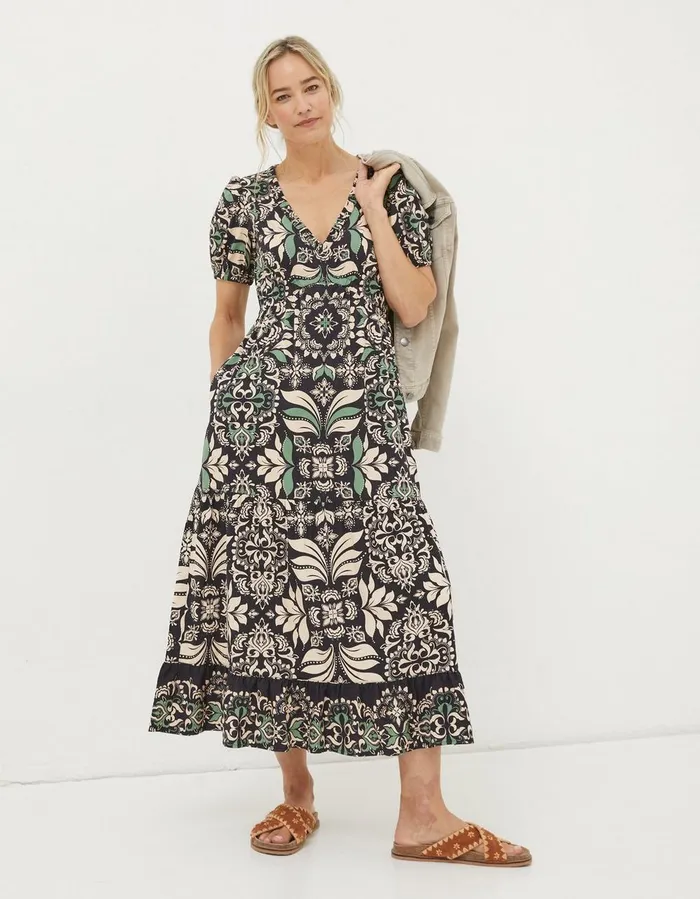 Priya Mosaic Leaf Midi Dress Black Women FatFace Dresses