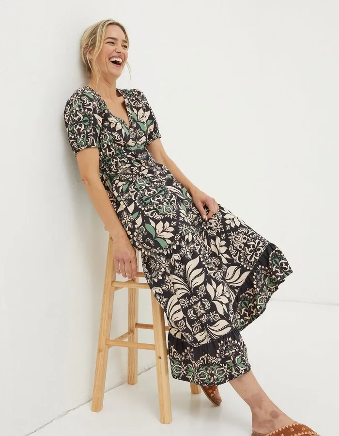 Priya Mosaic Leaf Midi Dress Black Women FatFace Dresses