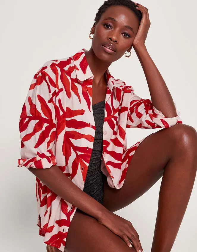 Priya Palm Print Shirt Red Women Monsoon Tops and Blouses