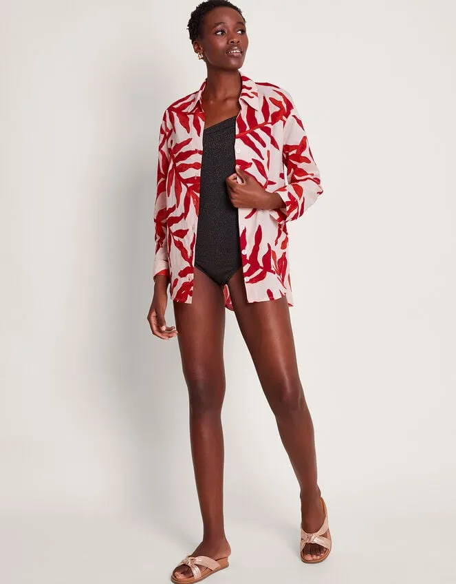 Priya Palm Print Shirt Red Women Monsoon Tops and Blouses