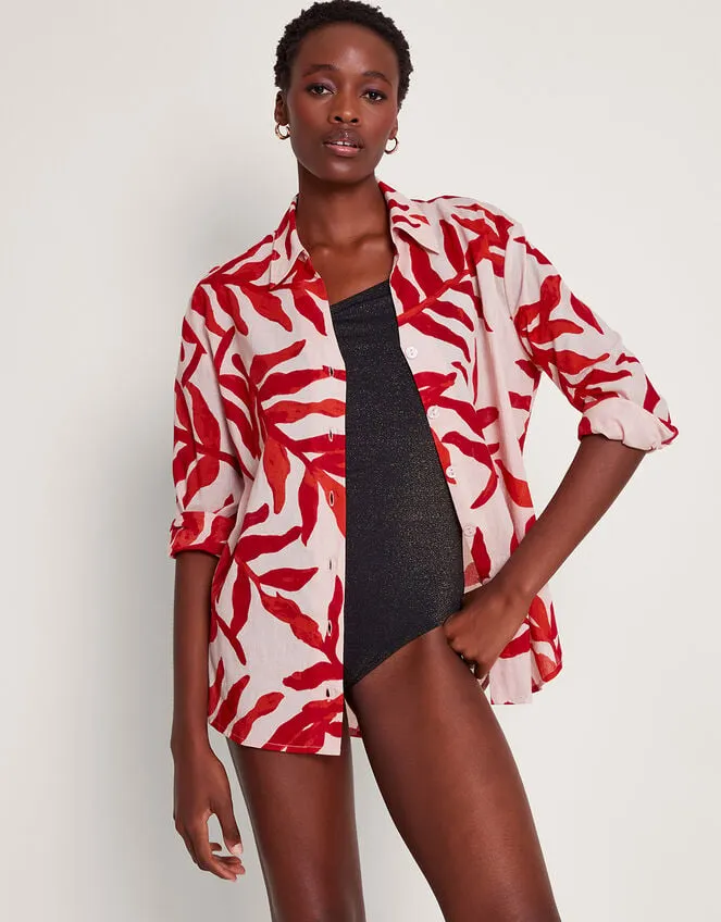 Priya Palm Print Shirt Red Women Monsoon Tops and Blouses