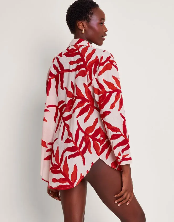 Priya Palm Print Shirt Red Women Monsoon Tops and Blouses