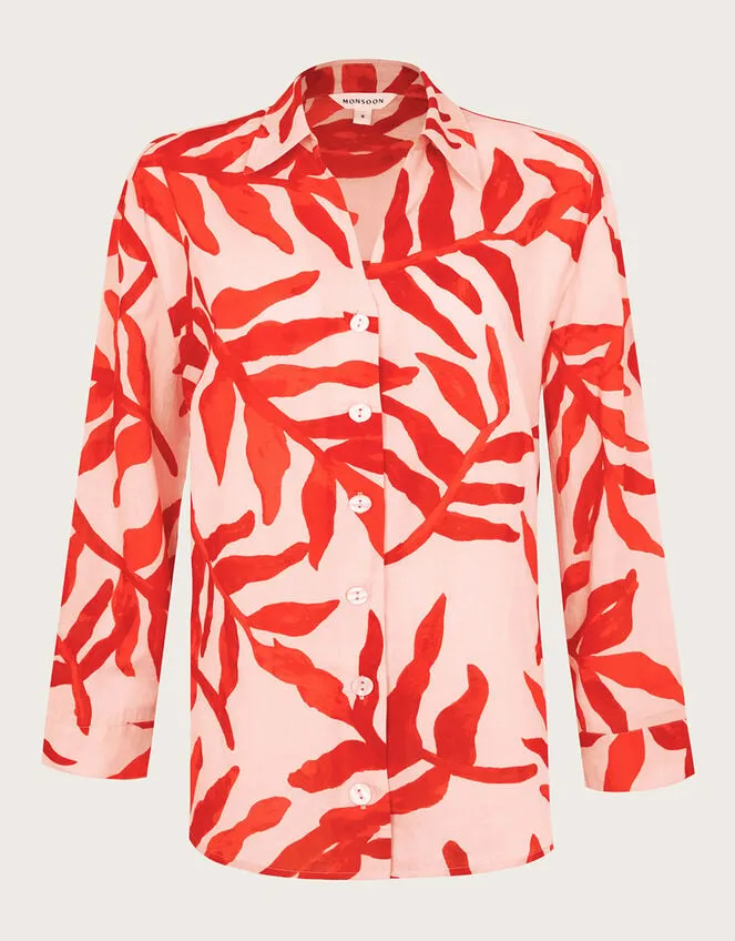 Priya Palm Print Shirt Red Women Monsoon Tops and Blouses