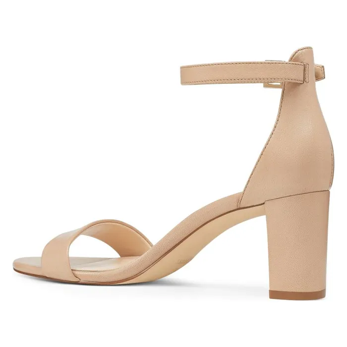 Pruce Ankle Strap Block Heel Sandals Barely Nude Leather Women Nine West Heels