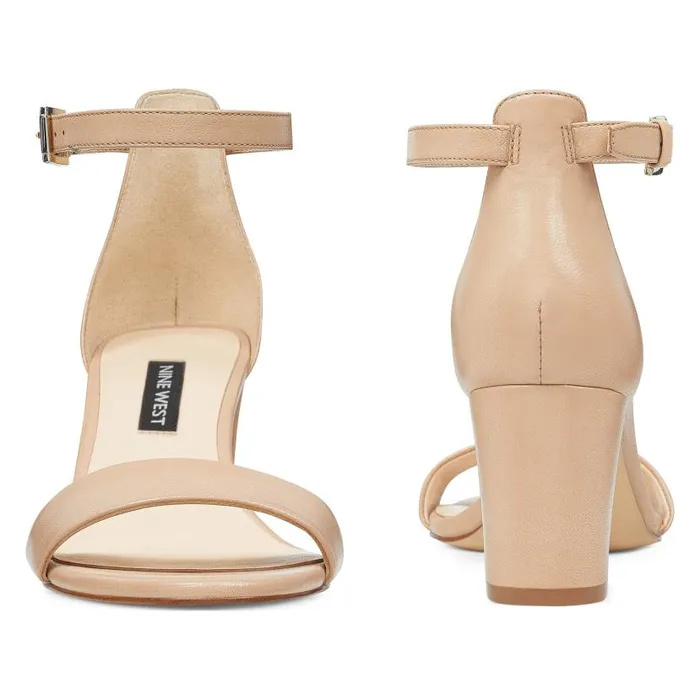 Pruce Ankle Strap Block Heel Sandals Barely Nude Leather Women Nine West Heels