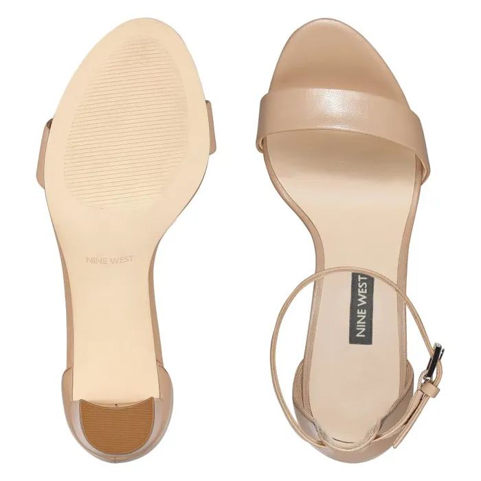 Pruce Ankle Strap Block Heel Sandals Barely Nude Leather Women Nine West Heels