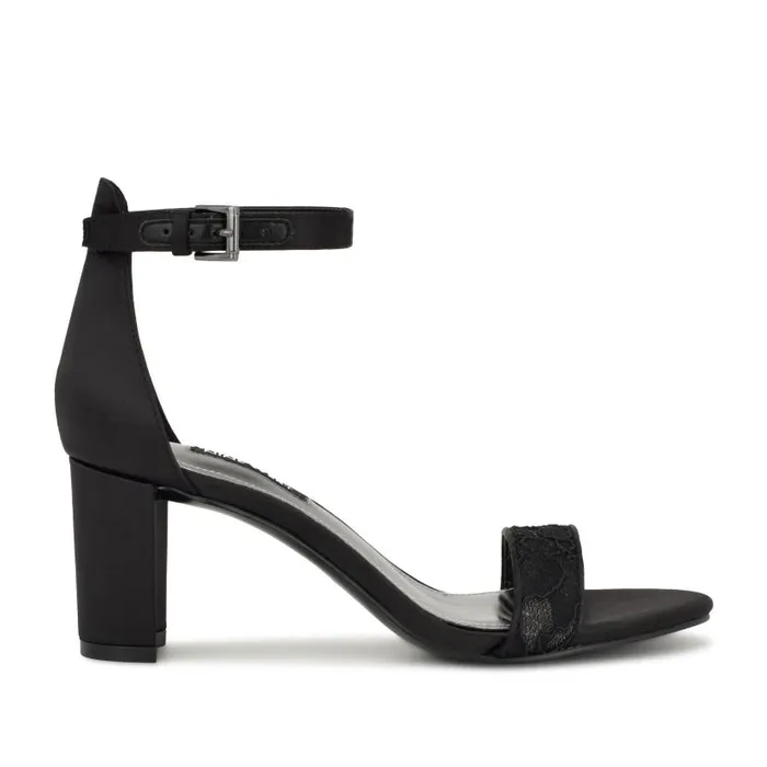 Pruce Ankle Strap Block Heel Sandals Black Lace Women Nine West Heels