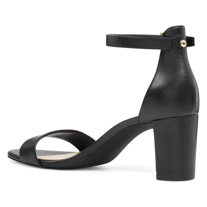Pruce Ankle Strap Block Heel Sandals Black Leather Women Nine West Sandals