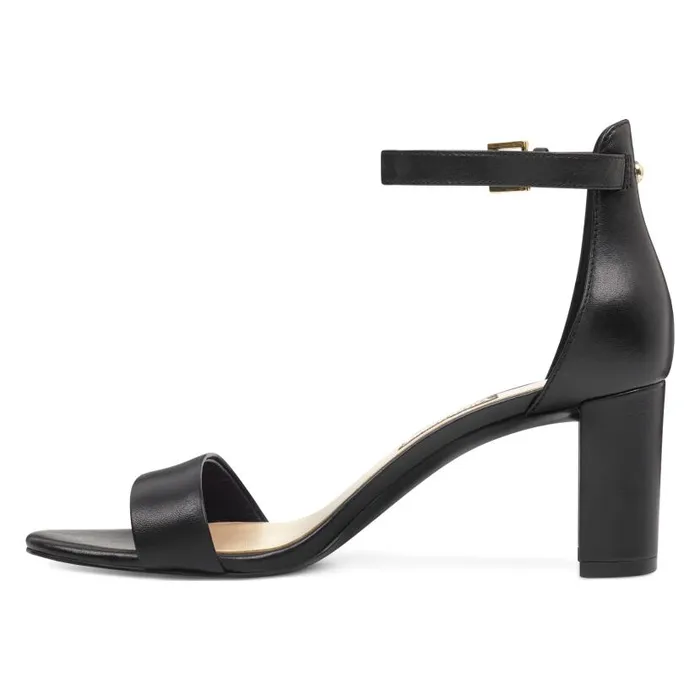 Pruce Ankle Strap Block Heel Sandals Black Leather Women Nine West Sandals