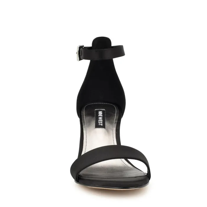 Pruce Ankle Strap Block Heel Sandals Black Satin Women Nine West Sandals