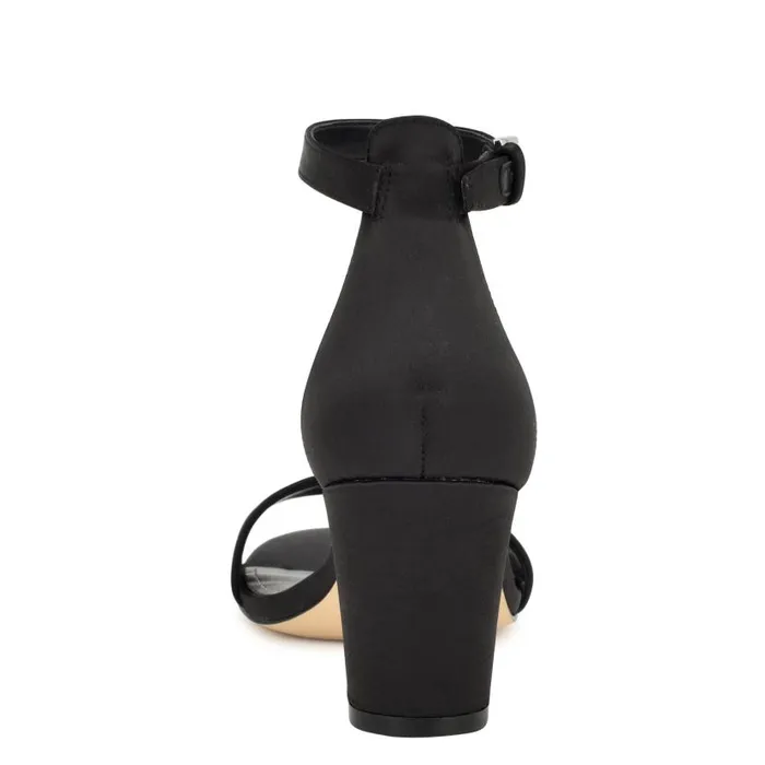 Pruce Ankle Strap Block Heel Sandals Black Satin Women Nine West Sandals