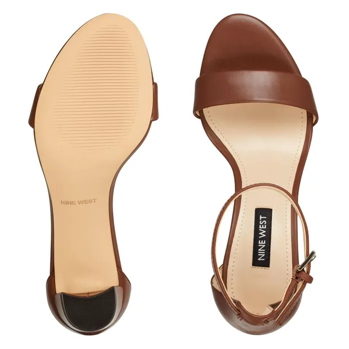 Pruce Ankle Strap Block Heel Sandals Dark Brown Leather Women Nine West Sandals