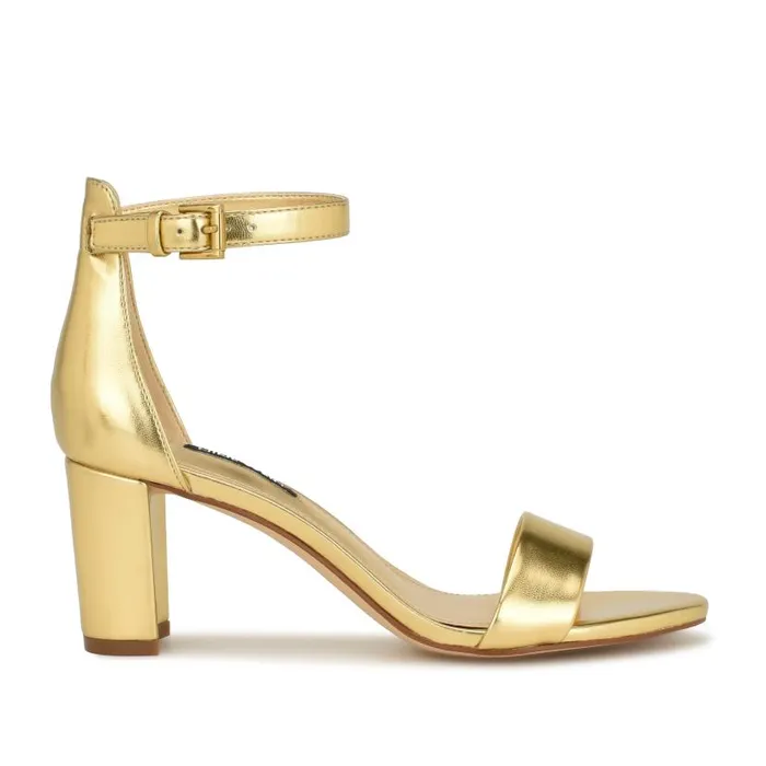 Pruce Ankle Strap Block Heel Sandals Gold Women Nine West Heels