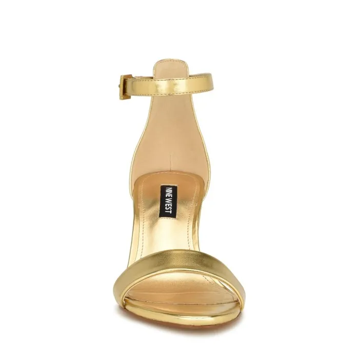Pruce Ankle Strap Block Heel Sandals Gold Women Nine West Heels