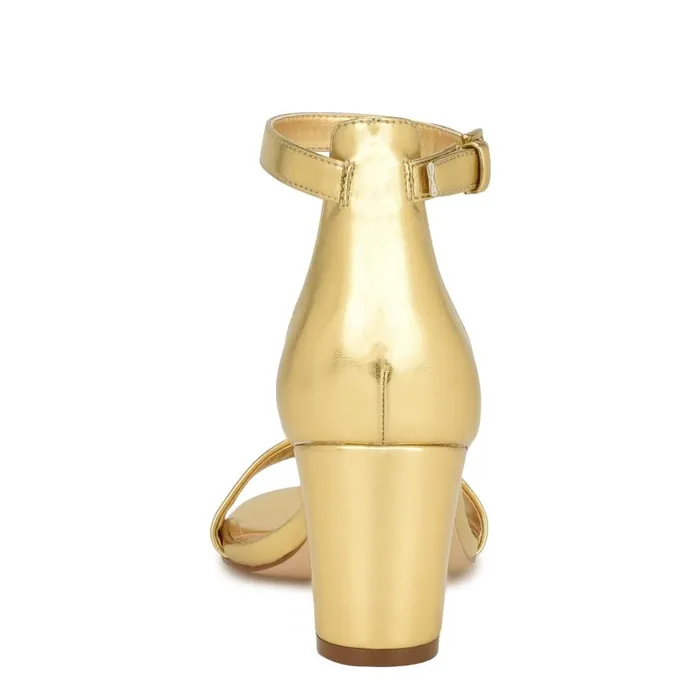 Pruce Ankle Strap Block Heel Sandals Gold Women Nine West Heels