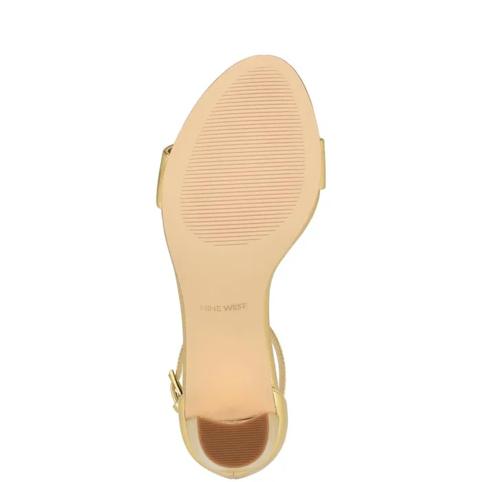 Pruce Ankle Strap Block Heel Sandals Gold Women Nine West Heels