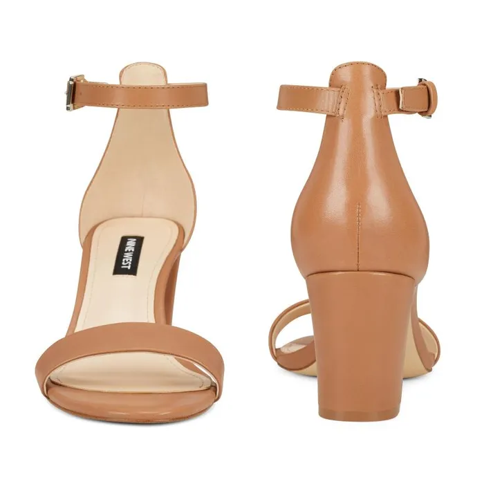 Pruce Ankle Strap Block Heel Sandals Natural Leather Women Nine West Heels