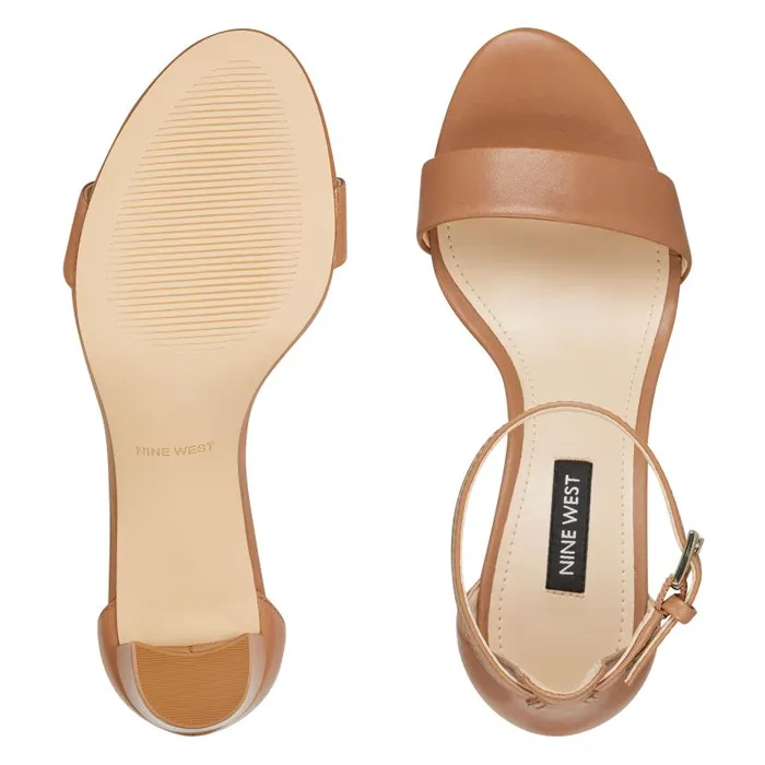 Pruce Ankle Strap Block Heel Sandals Natural Leather Women Nine West Sandals