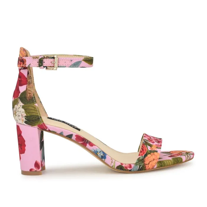 Pruce Ankle Strap Block Heel Sandals Pink Floral Women Nine West Sandals