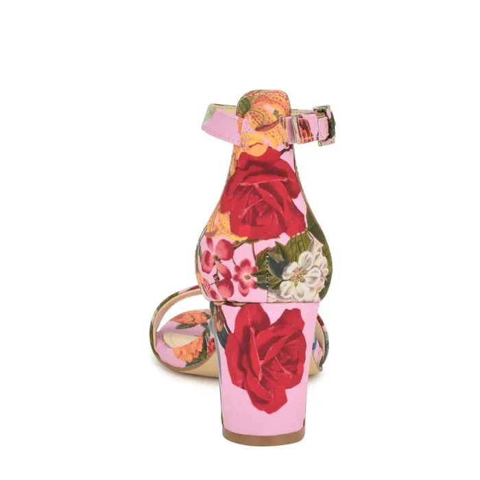 Pruce Ankle Strap Block Heel Sandals Pink Floral Women Nine West Sandals