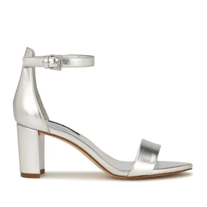 Pruce Ankle Strap Block Heel Sandals Silver Women Nine West Heels