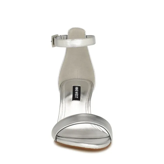 Pruce Ankle Strap Block Heel Sandals Silver Women Nine West Heels