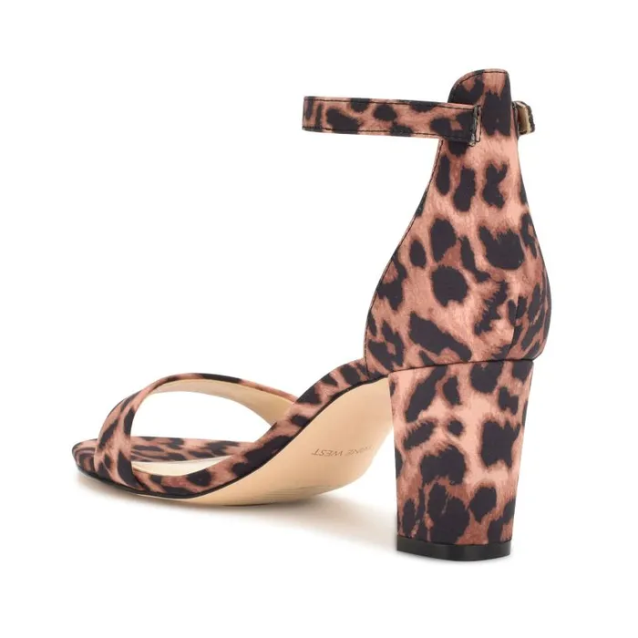 Pruce Ankle Strap Block Heel Sandals Tan Leopard Women Nine West Sandals