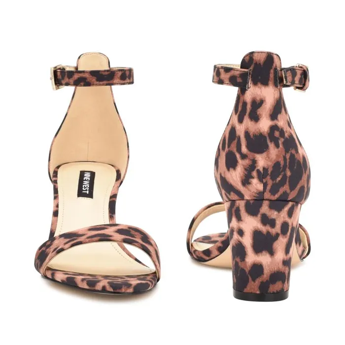 Pruce Ankle Strap Block Heel Sandals Tan Leopard Women Nine West Sandals