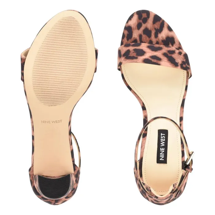 Pruce Ankle Strap Block Heel Sandals Tan Leopard Women Nine West Sandals