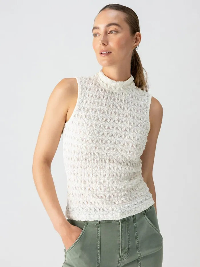 Pucker Up Lace Mock Neck Tank Milk Women Sanctuary Clothing Tees and Tops