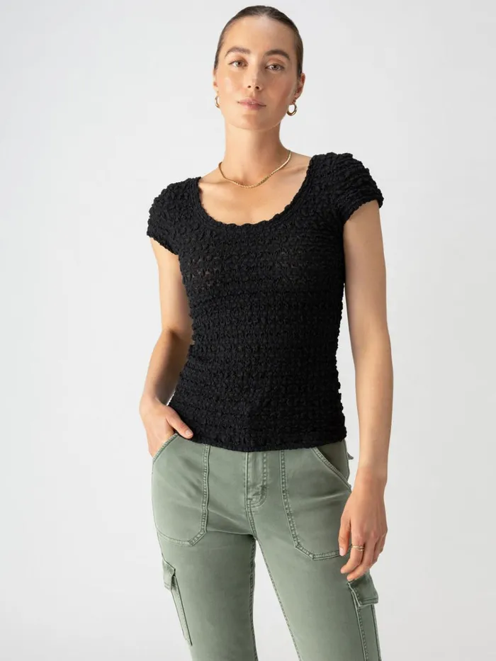 Pucker Up Lace Scoop Cap Tee Black Women Sanctuary Clothing Tees and Tops