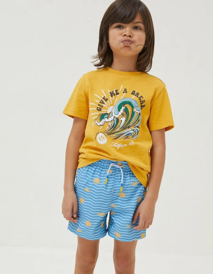 Pufferfish Swim Shorts Light Blue Boys FatFace Swim and Beachwear