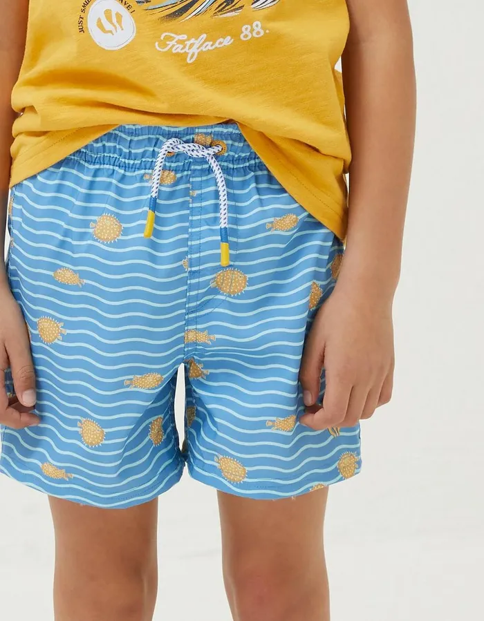 Pufferfish Swim Shorts Light Blue Boys FatFace Swim and Beachwear