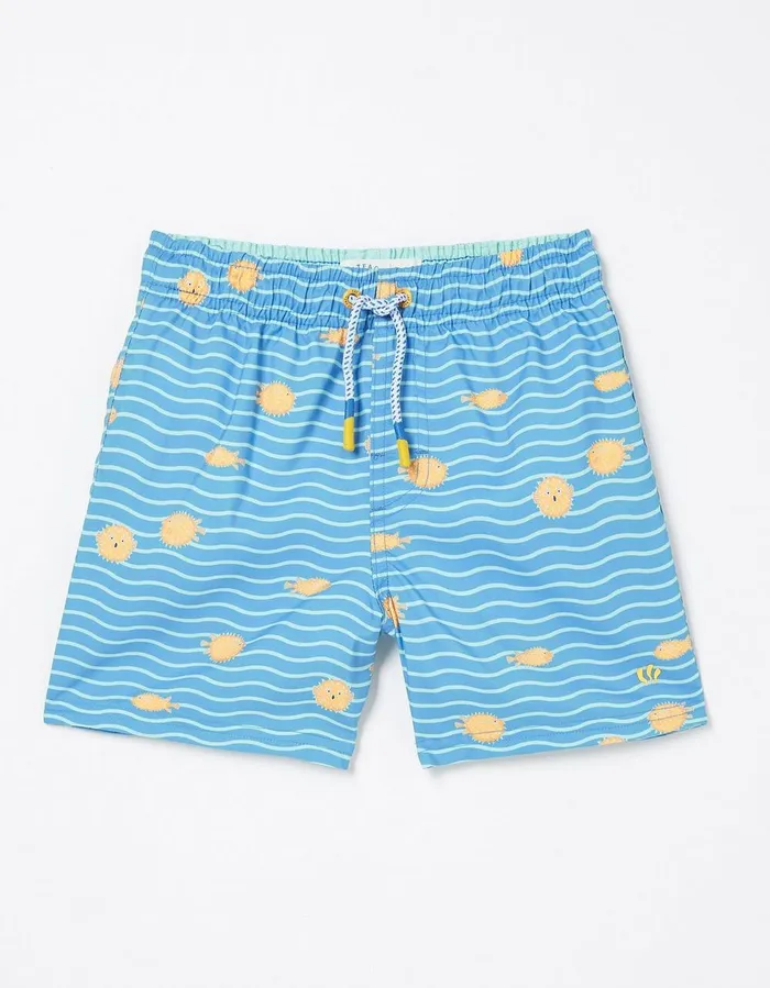 Pufferfish Swim Shorts Light Blue Boys FatFace Swim and Beachwear