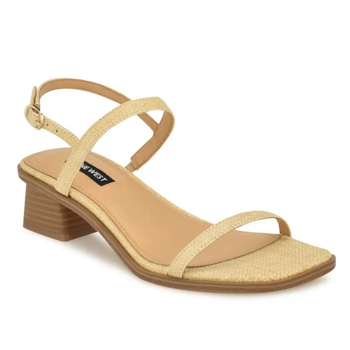 Purdy Block Heel Sandals Natural Raffia Women Nine West Sandals