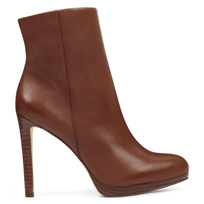 Quanette Platform Booties Brown Leather Women Nine West Boots and Booties