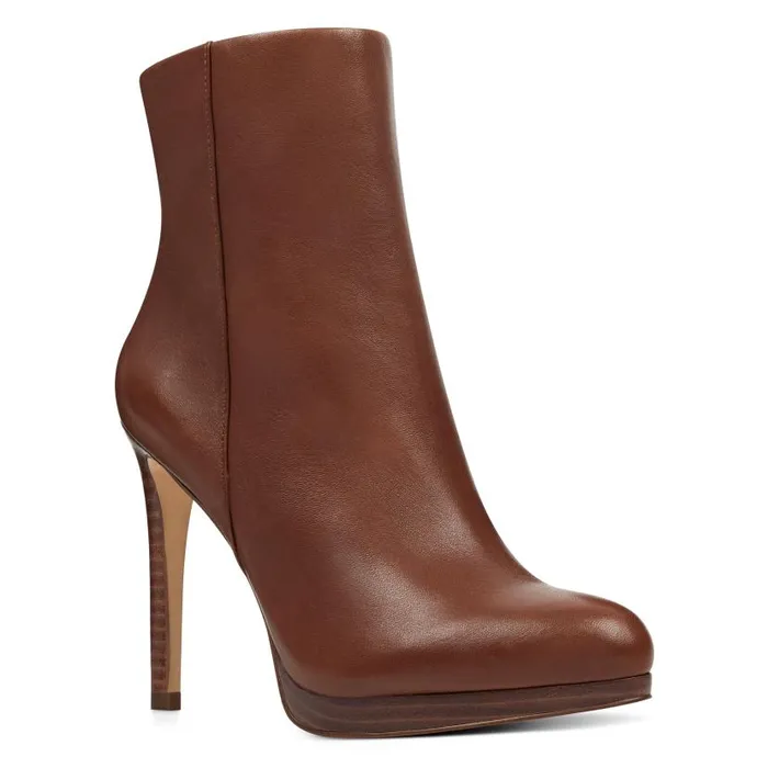 Quanette Platform Booties Brown Leather Women Nine West Boots and Booties