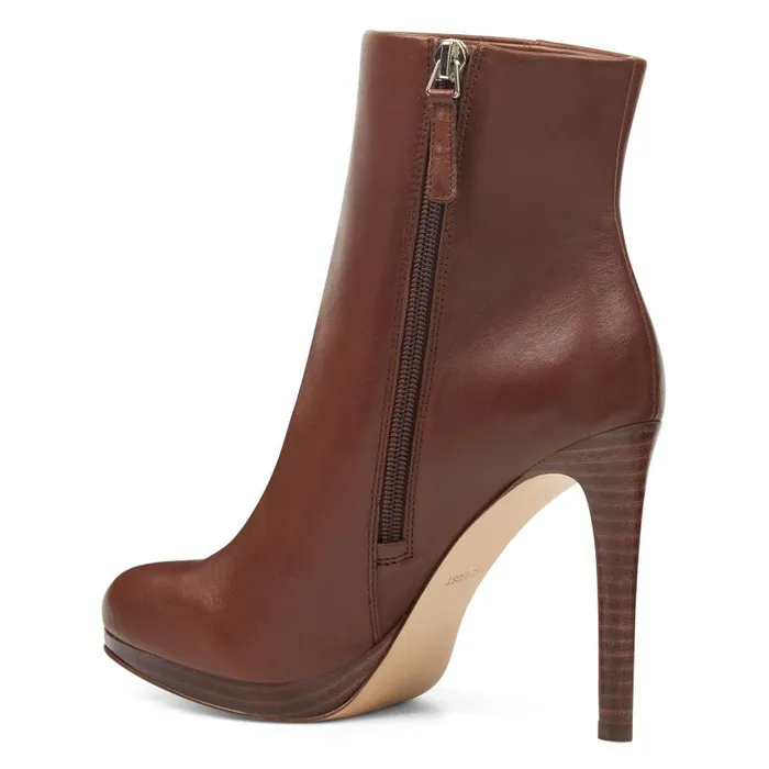 Quanette Platform Booties Brown Leather Women Nine West Boots and Booties